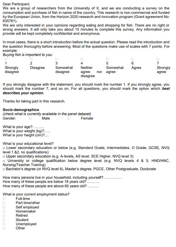 WTP questionnaire page 1.